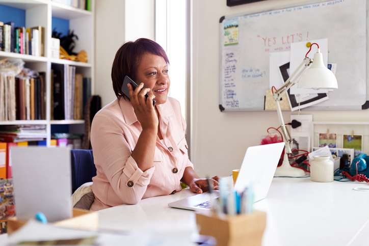 woman works from home office