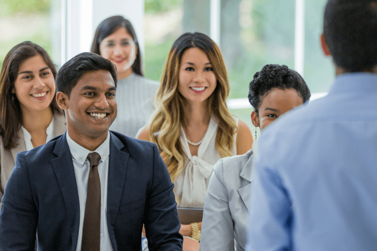A photo of an employee training and development session.