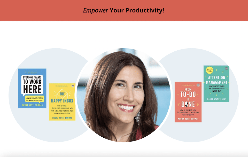 Covers of the four books in the Empowered Productivity series and author Maura Thoams