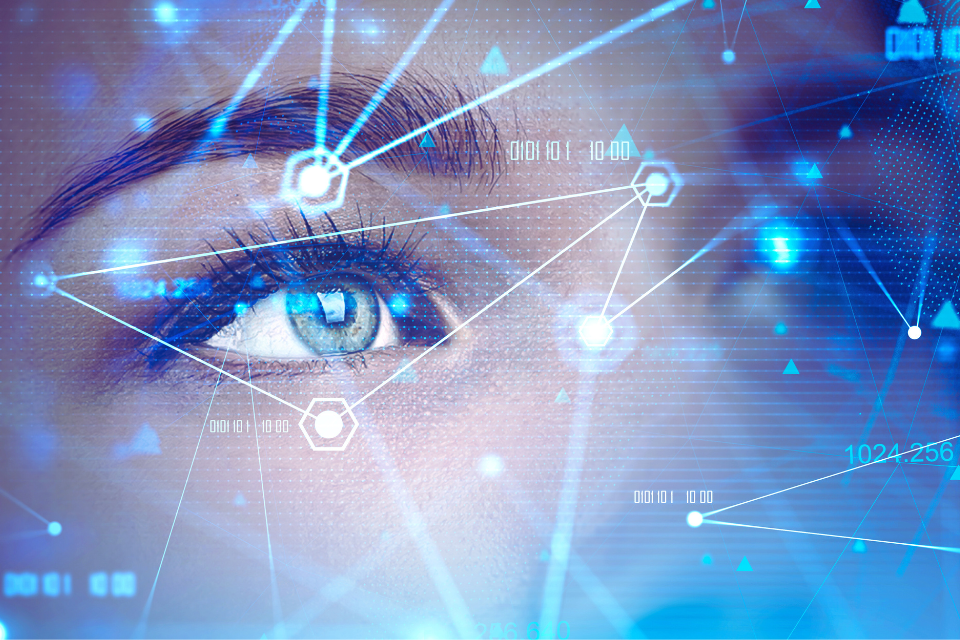 A woman's eye with high-tech design