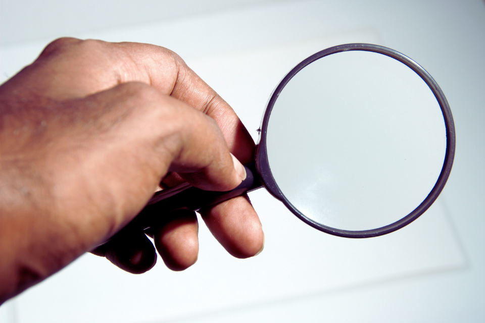 Hand holds magnifying glass